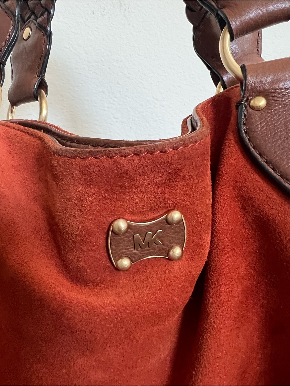 Michael Kors Rust Suede Tote/Hobo with Braided Brown Handles - Picture 6 of 11